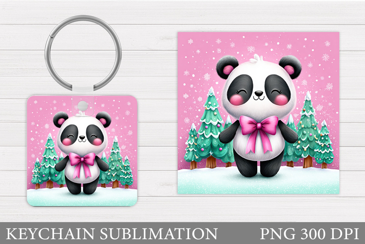 Christmas Panda Keychain. Christmas Keychain Sublimation