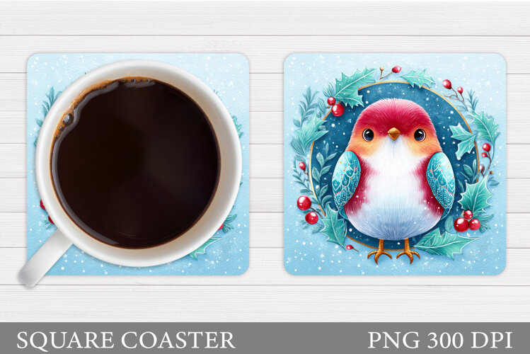 Christmas Bird Coaster Sublimation. Christmas Coaster Design example image 1