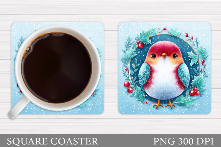 Christmas Bird Coaster Sublimation. Christmas Coaster Design