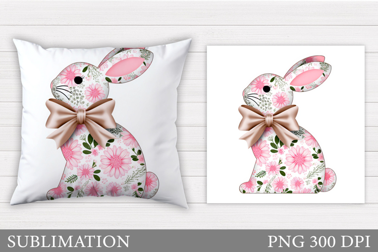 Floral Bunny Sublimation. Easter Bunny Pillow Design