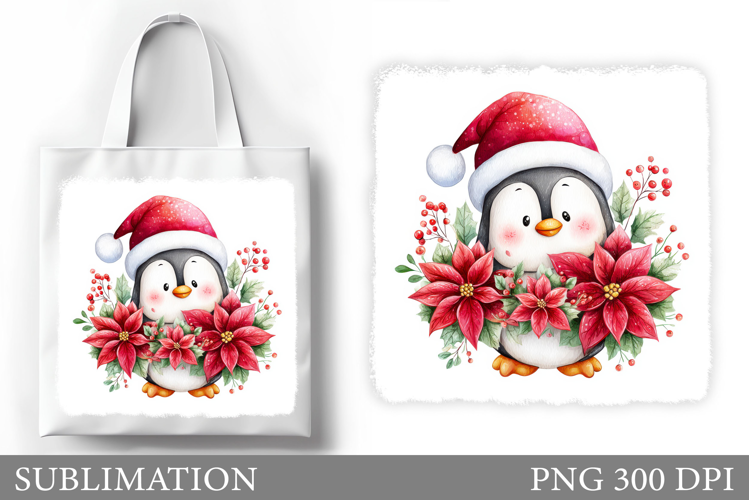 Cute Penguin Tote Bag Design. Christmas Tote Bag Sublimation