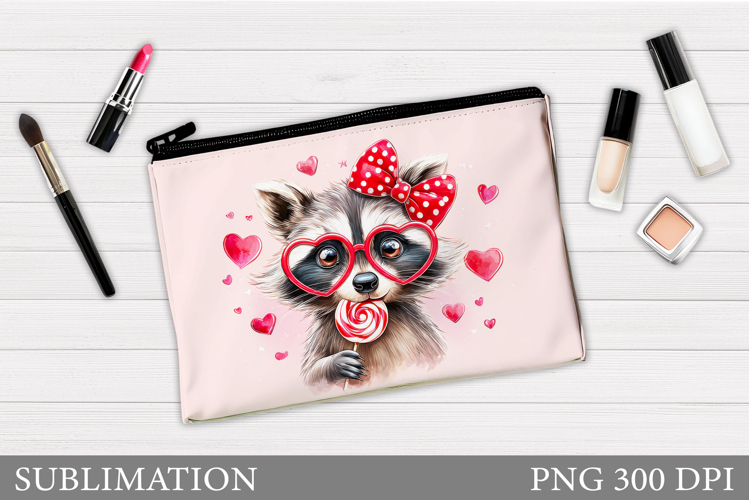 Valentines Raccoon Cosmetics Bag. Valentines Makeup Bag