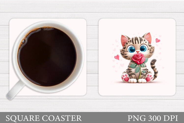 Valentines Cat Coaster. Valentines Coaster Sublimation example image 1