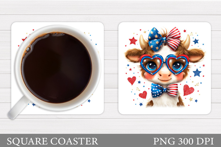 Patriotic Cow Coaster Design. Patriotic Coaster Sublimation