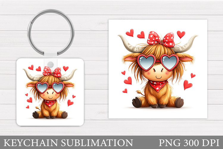 Valentines Cow Keychain. Valentine Keychain Sublimation