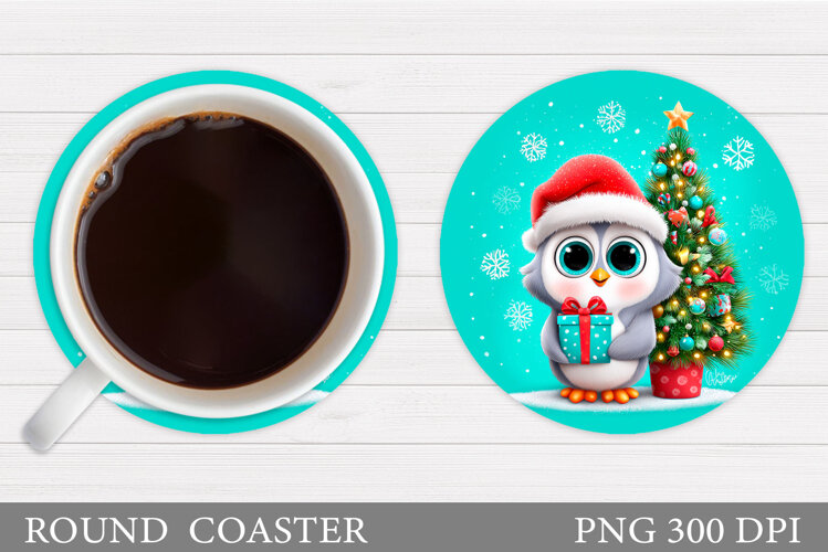 Christmas Owl Coaster Design. Christmas Coaster Sublimation example image 1