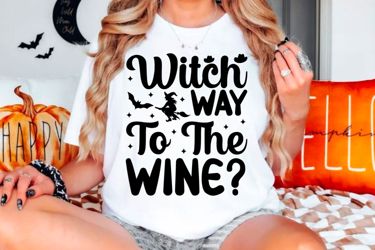 Witch Way To The Wine Halloween svg design