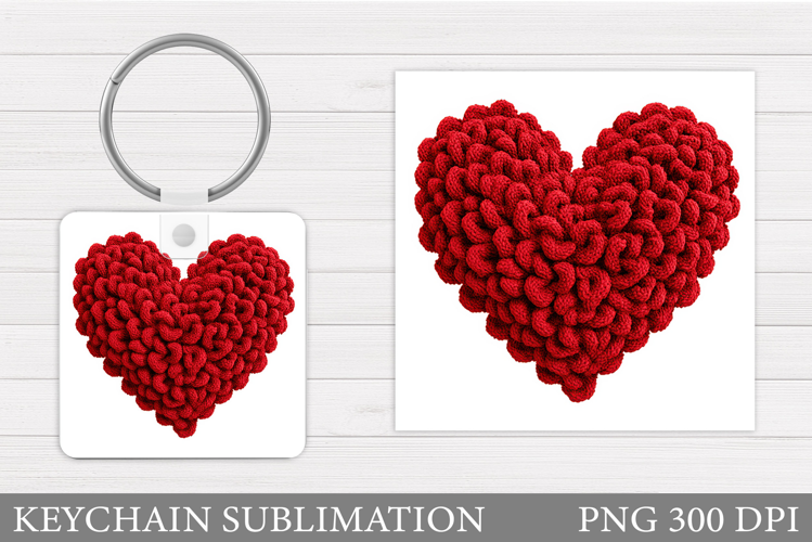 Crochet Heart Keychain. Valentine Keychain Sublimation