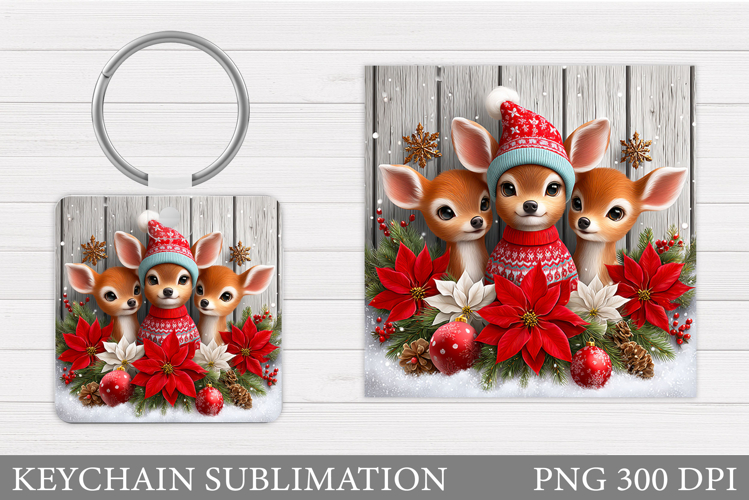 Cute Deer Keychain Design. Christmas Keychain Sublimation