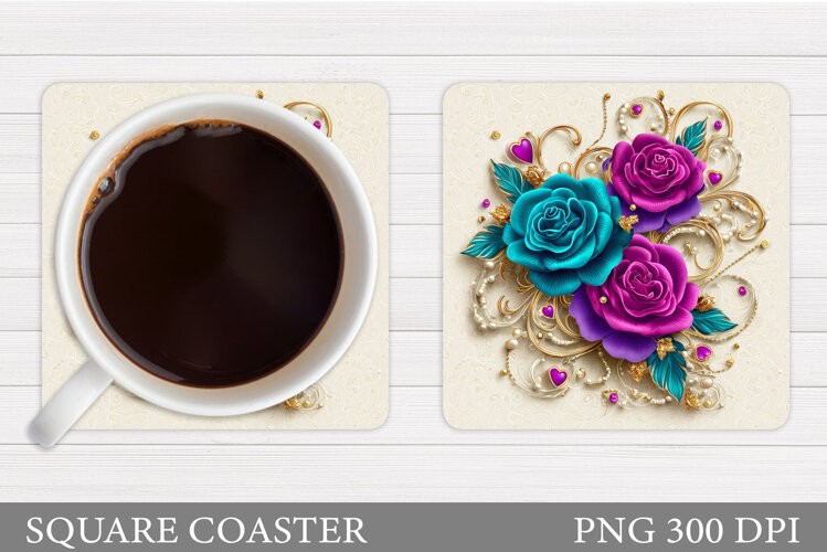 Roses Coaster Sublimation. Flowers Coaster Design example image 1