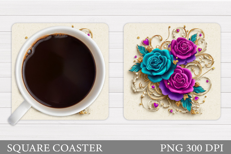 Roses Coaster Sublimation. Flowers Coaster Design