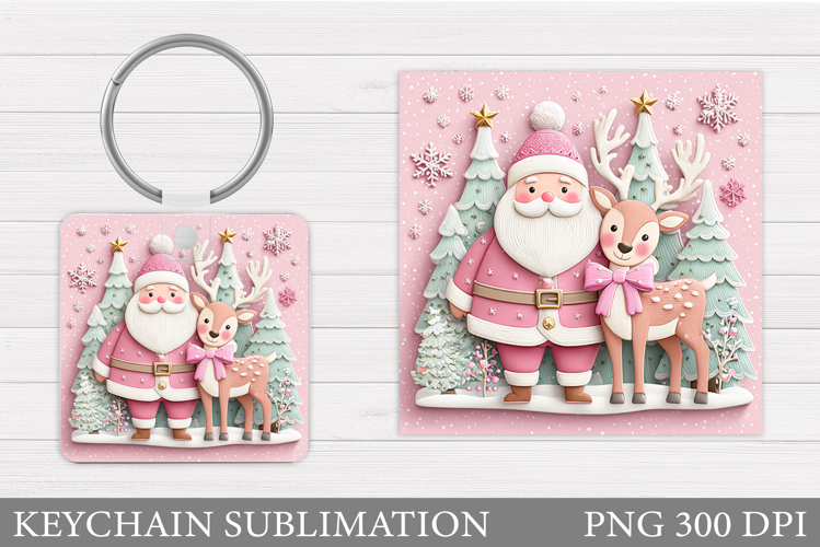 Cute Santa Claus Keychain. Christmas Keychain Sublimation