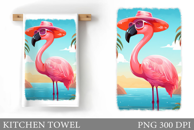 Flamingo Kitchen Towel Design. Summer Flamingo Sublimation