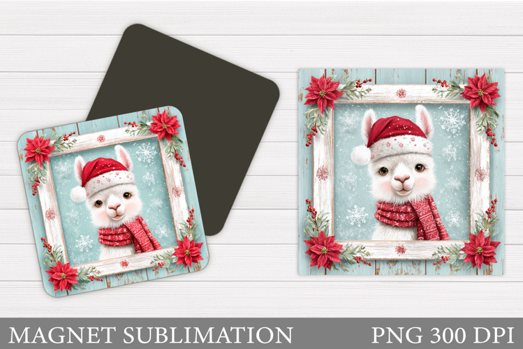 Christmas Lama Magnet. Christmas Magnet Sublimation