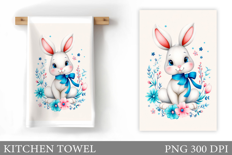 Cute Bunny Kitchen Towel. Bunny Flowers Kitchen Towel Design