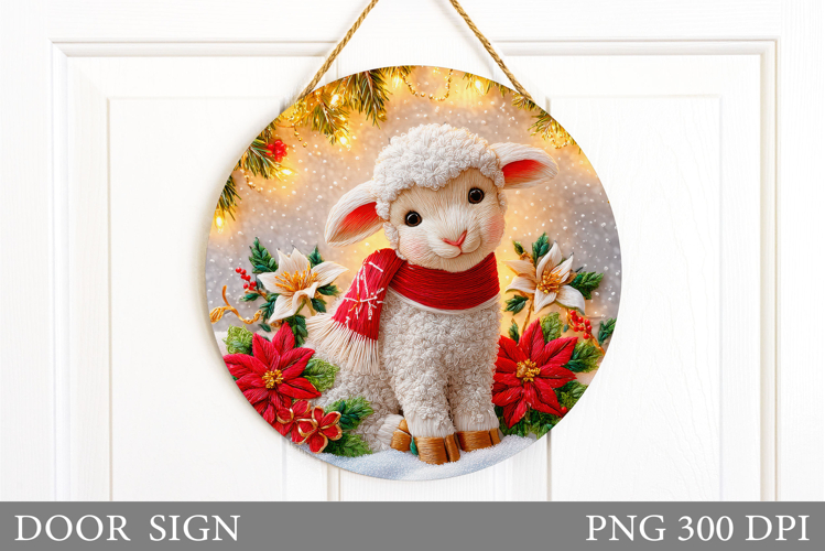Christmas Lamb Door Sign. Christmas Door Sign Sublimation
