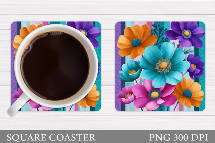 Flowers Coaster Sublimation. Floral Coaster Design