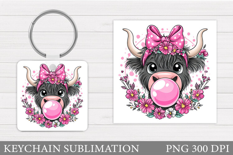 Cow Keychain Design. Cow Flowers Keychain Sublimation example image 1