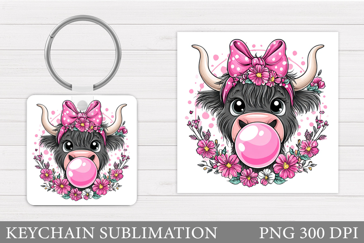 Cow Keychain Design. Cow Flowers Keychain Sublimation