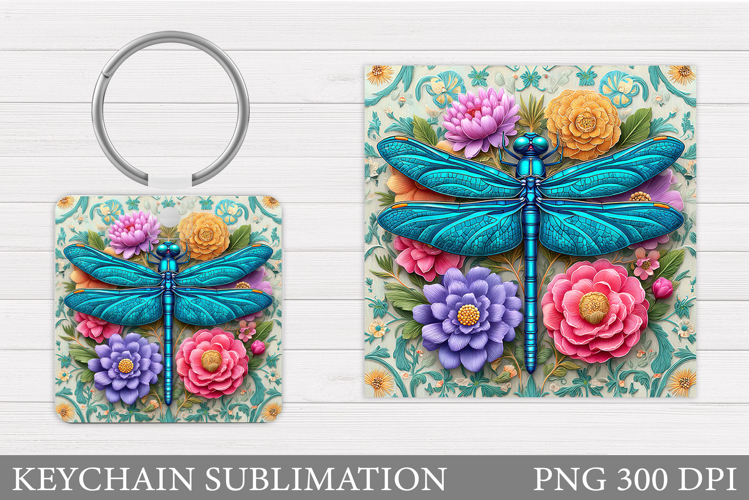 Dragonfly Keychain Design. Dragonfly Flowers Sublimation