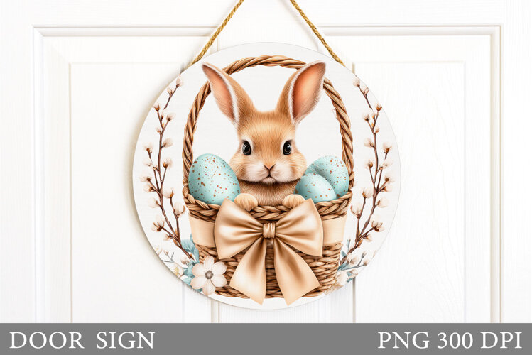 Easter Bunny Door Sign Sublimation. Easter Door Sign Design example image 1