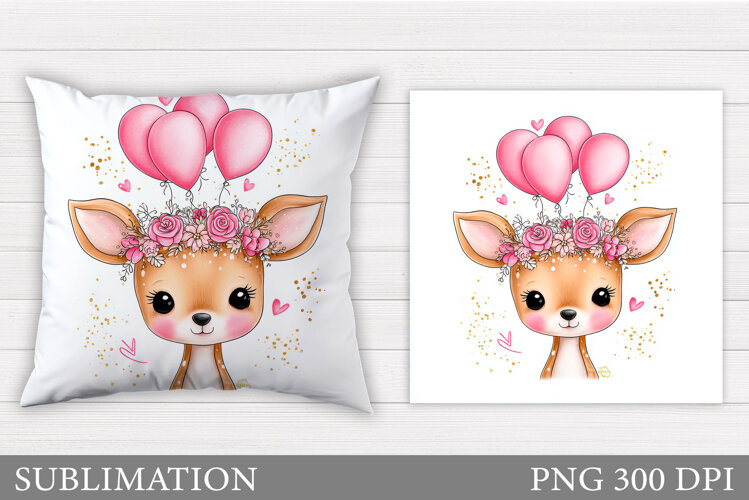 Cute Deer Pillow Sublimation. Valentine Deer Sublimation example image 1