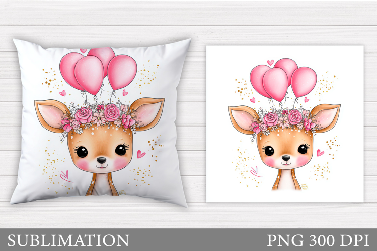 Cute Deer Pillow Sublimation. Valentine Deer Sublimation