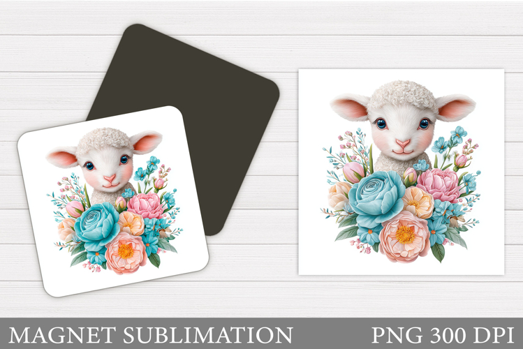Cute Lamb Magnet Sublimation. Lamb Flowers Magnet Design