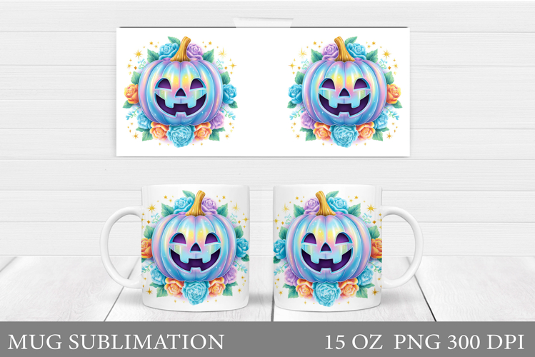 Iridescent Mug Sublimation. Halloween Pumpkin Mug Design