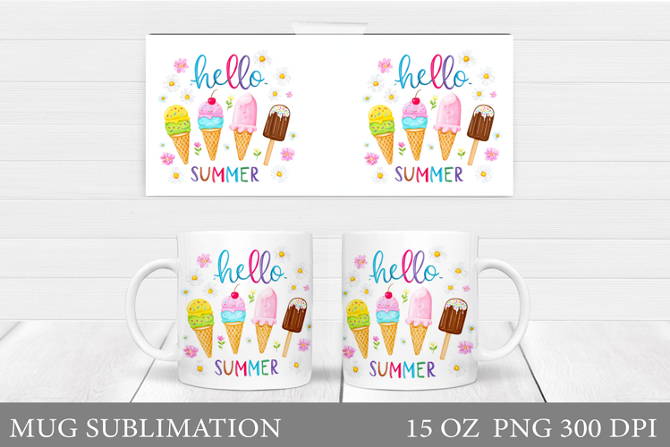 Summer Mug Sublimation. Ice Cream Mug Wrap Design