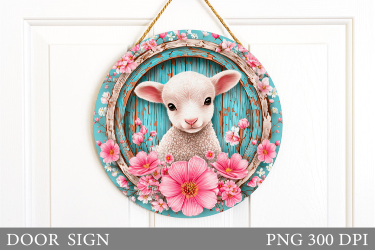 Cute Easter Lamb Door Sign. Easter Door Sign Sublimation