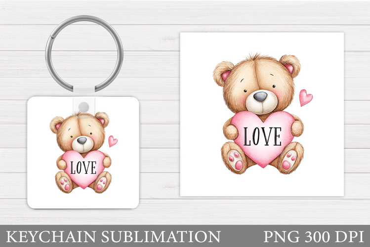 Valentines Bear Keychain. Valentines Keychain Sublimation