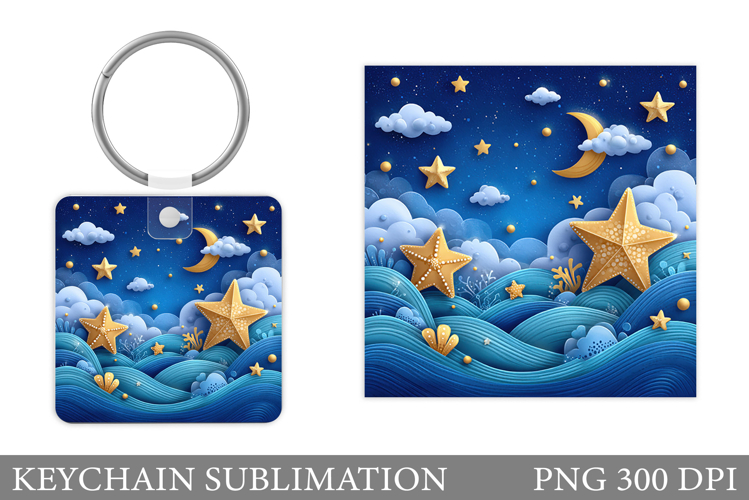 Starfish Keychain Design. Sea Keychain Sublimation
