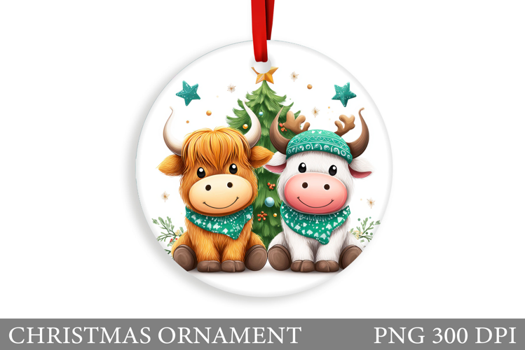 Cute Cow Christmas Ornament. Christmas Ornament Sublimation