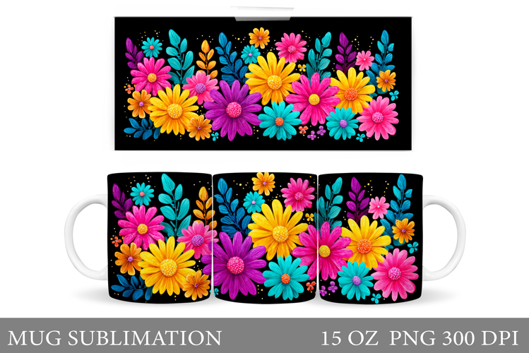 Floral Mug Wrap Design. Flowers Mug Sublimation