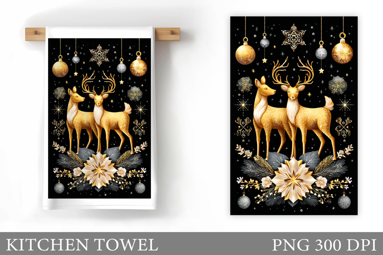 Christmas Deer Kitchen Towel. Christmas Kitchen Towel Design