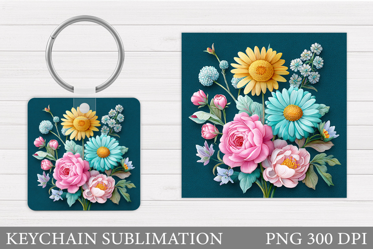 Flowers Keychain Design. Floral Keychain Sublimation