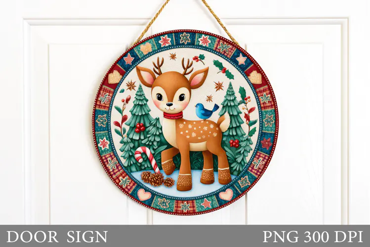 Christmas Deer Door Sign. Christmas Door Sign Sublimation