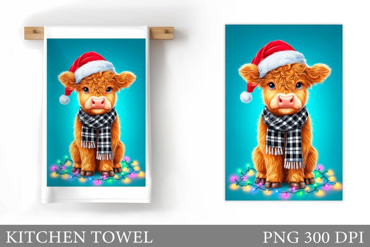Christmas Cow Kitchen Towel Design. Christmas Kitchen Towel example image 1