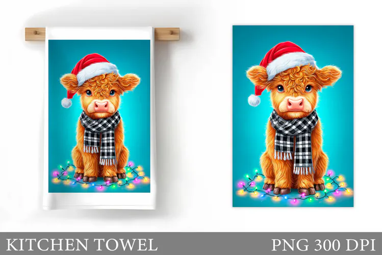 Christmas Cow Kitchen Towel Design. Christmas Kitchen Towel
