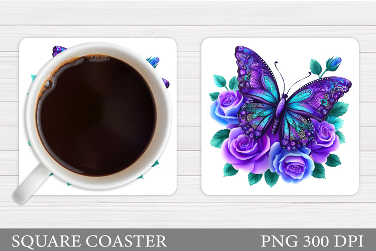 Butterfly Coaster Sublimation. Butterfly Roses Coaster