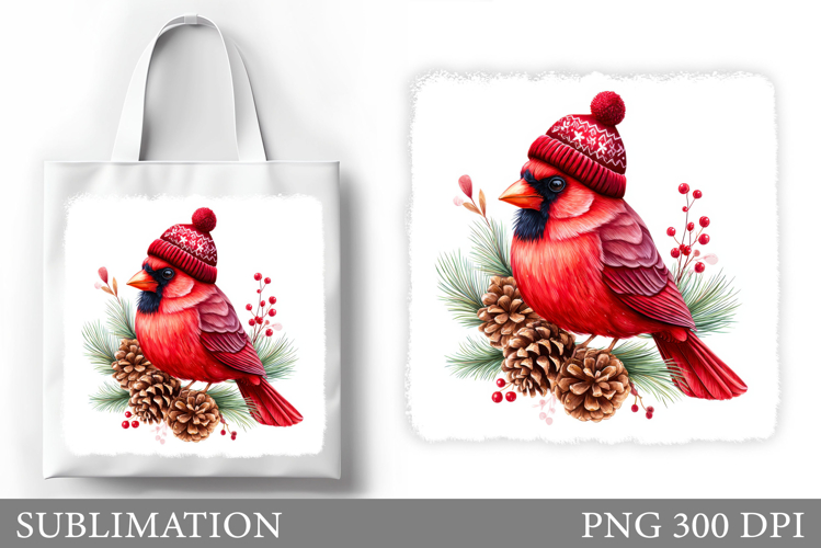 Cardinal Tote Bag Design. Christmas Tote Bag Sublimation