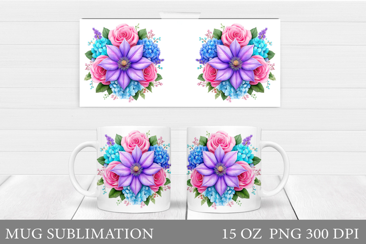 Floral Mug Wrap Design. Flowers Mug Sublimation