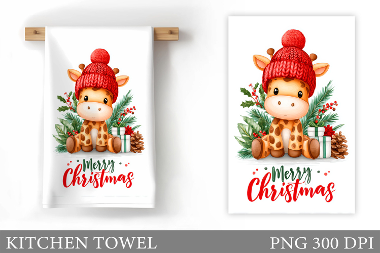 Cute Giraffe Kitchen Towel. Christmas Kitchen Towel Design