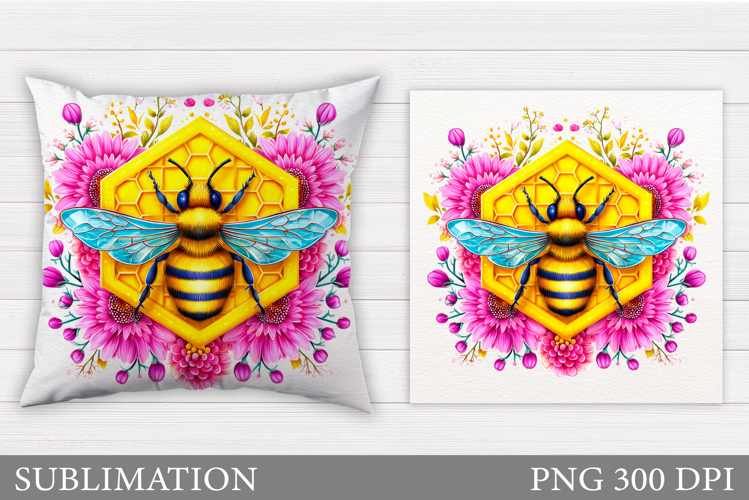 Bee Pillow Sublimation. Flowers Pillow Sublimation