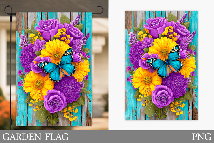 Butterfly Garden Flag Design. Flowers Garden Flag