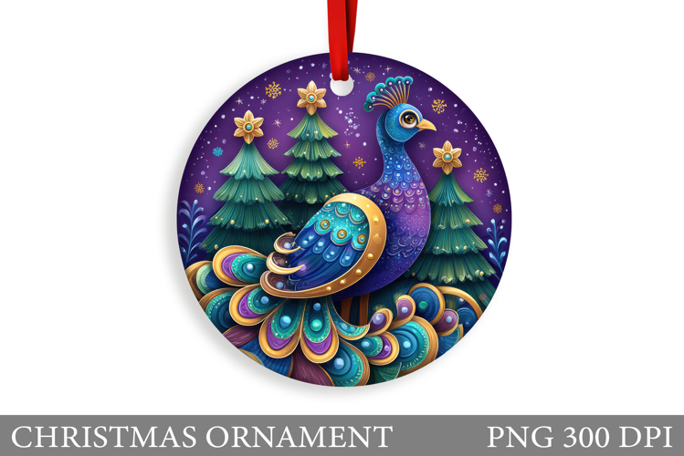 Cute Peacock Christmas Ornament. Christmas Sublimation