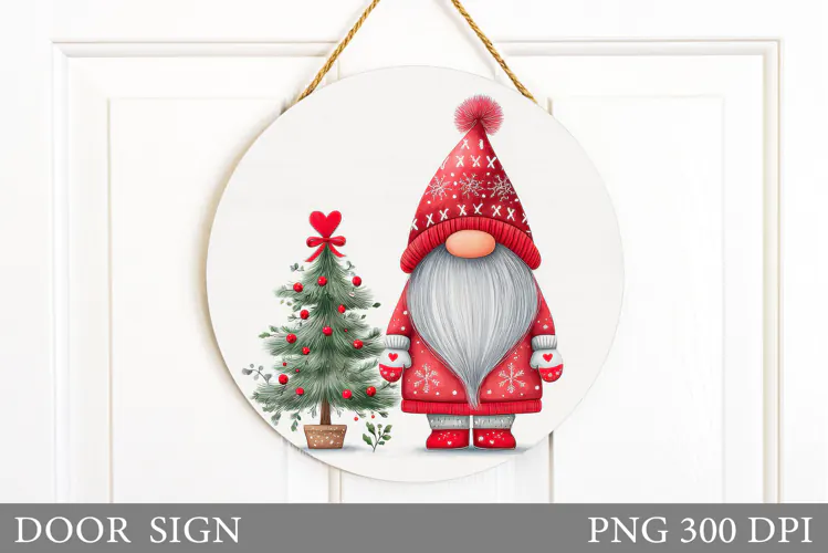 Christmas Gnome Door Sign. Christmas Door Sign Sublimation