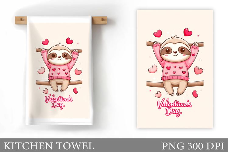 Valentines Sloth Kitchen Towel. Valentines Sloth Sublimation