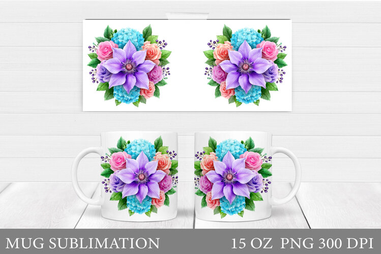 Floral Mug Wrap Design. Flowers Mug Sublimation example image 1